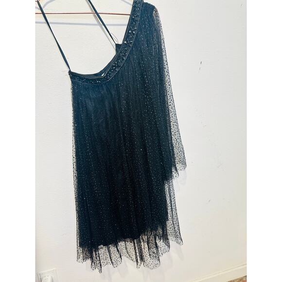 MAC DUGGAL Black One Shoulder Embellished Tulle Mini Party Formal Gown Dress 4 - Picture 8 of 16